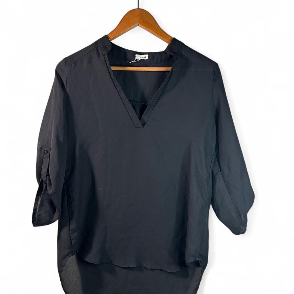 V-Neck Blouse Black Silk-Feel Teenbell Gothic Grunge Alternative Size M